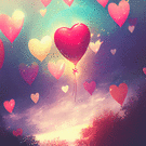 Ballons en forme de coeurs dans le ciel